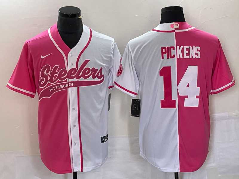 Men's Pittsburgh Steelers #14 George Pickens Pink White Two Tone With Patch Cool Base Stitched Baseball Jersey